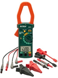 Extech 380976-K - Juego de pinza amperimétrica de corriente alterna monofásica/trifásica de 1000 A Mide corriente, resistencia, temperatura (tipo K) y potencia