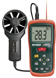 Extech AN200-NIST - Anemómetro CFM/CMM con Termóm.IR Integr. Rango de Medic.de Veloc.del Aire de 1.4 a 108.0 km/h (0.9 to 67.2 mph), Rango de Medic.de Temp. de -20 a 260°C (-4 a 500°F), Relac.Dist.a Tam.del Pto.de 8:1, Certificado NIST(Anemóm.+Termóm.IR).